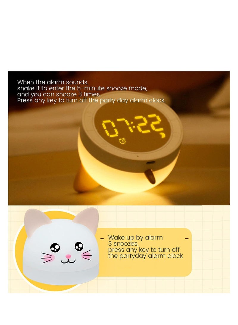 Y&D Kids Alarm Clock with Night Light, Cute Cat Digital for Kids, Toddlers 12/24H Calendar and Rechargeable Sleep Trainer Boys Girls Bedroom  - Image 4