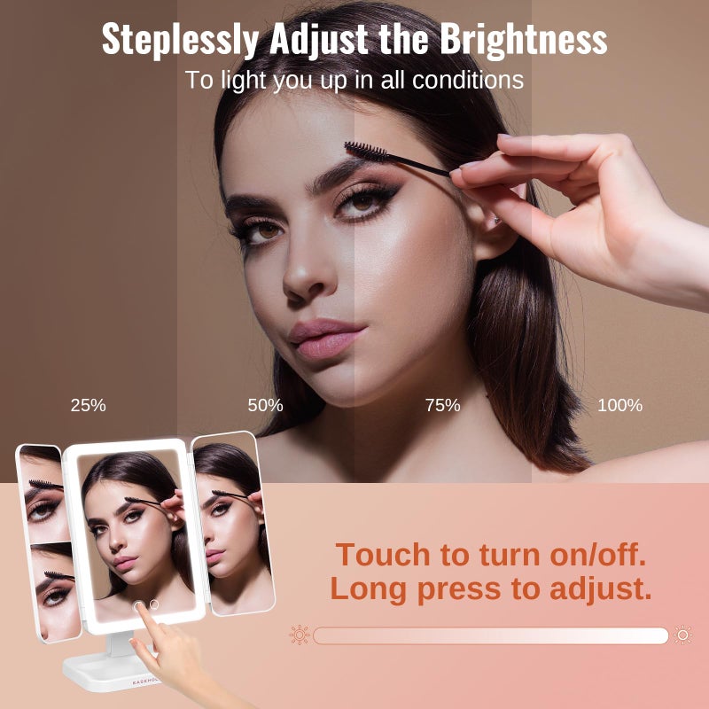 EASEHOLD Lighted Makeup Mirror with 3X Magnification, 3 Color Lights & Touch Sensor - Rechargeable Trifold Vanity Mirror for Travel, Desk, Home Use - Image 4