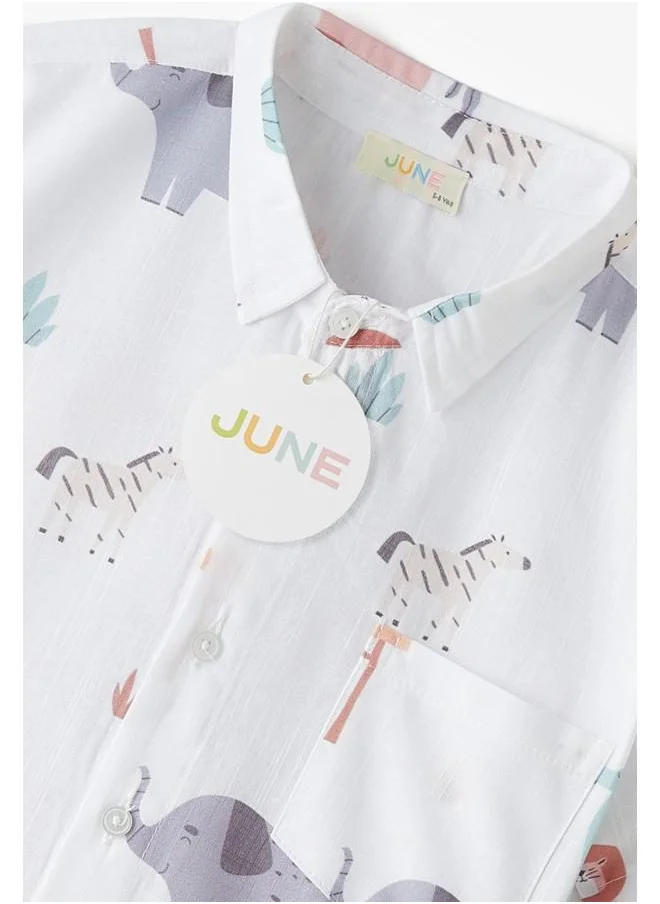 JUNE June Boy Patterned Shirt Woven Short 2-Pack Set Anthracite - White