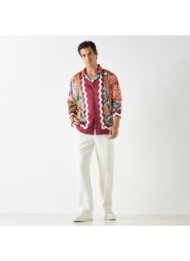 Iconic Iconic Regular Fit Printed Shirt with Camp Collar and Long Sleeves  - Image 2