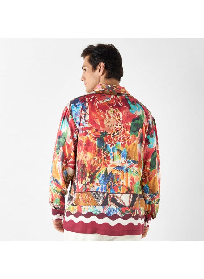 Iconic Iconic Regular Fit Printed Shirt with Camp Collar and Long Sleeves  - Image 3