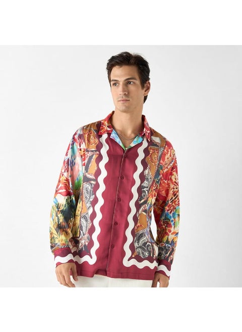 Iconic Regular Fit Printed Shirt with Camp Collar and Long Sleeves