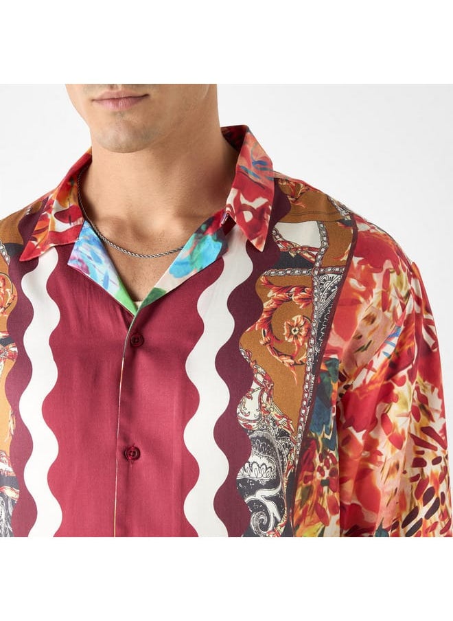 Iconic Iconic Regular Fit Printed Shirt with Camp Collar and Long Sleeves  - Image 4