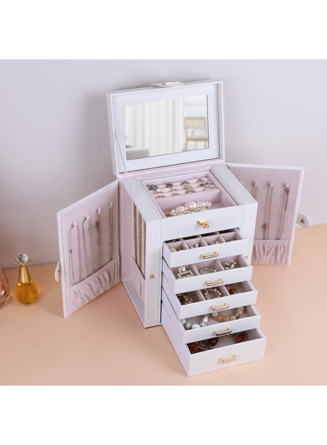 Kendal Jewelry Box, 6-Layer Jewelry Storage Organizer for Necklace Bracelet Rings Watch, 10.2"x8.2"x6" Classic PU Leather 5 Drawers Large Storage Capacity with Mirror - Image 5