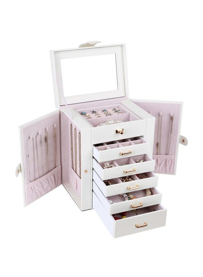 Kendal Jewelry Box, 6-Layer Jewelry Storage Organizer for Necklace Bracelet Rings Watch, 10.2"x8.2"x6" Classic PU Leather 5 Drawers Large Storage Capacity with Mirror - Image 1