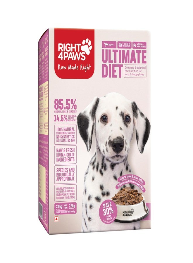 RIGHT4PAWS طعام جاف للكلاب من رايت فور باوز - نظام غذائي متكامل - غذاء مناسب للسلالات المتوسطة والكبيرة للجراء، غني بالعناصر الغذائية بنسبة 85.5% من مصادر حيوانية عالية الجودة، مناسب بيولوجيًا، يقلل من حجم البراز، 2 كجم - Image 1