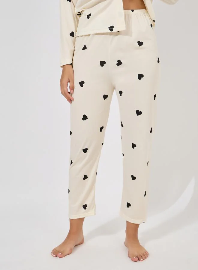 Styli AOP Heart Collarless Shirt & Pyjama Set
