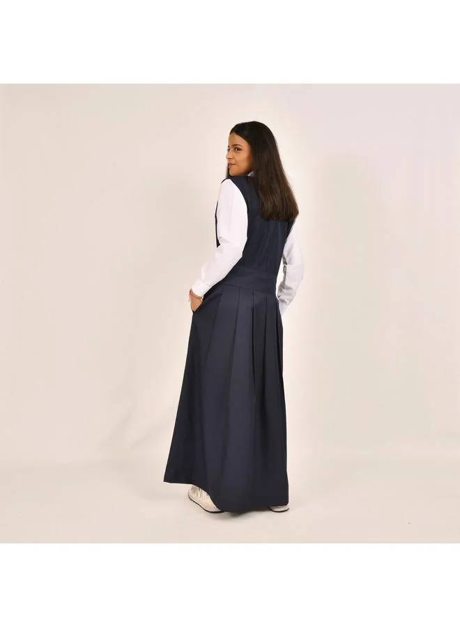 HAWRAA ABAYA مريول كحلي بقصة دائرية و كسرات على كامل الجزء السفلي مع جيوب مخفية