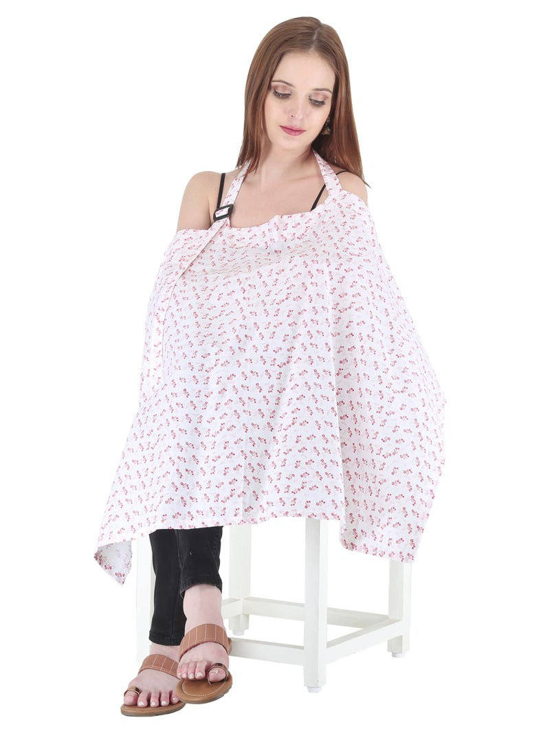 Switchon Feeding Apron Cover Maternity Cover & Scarf 100% Cotton Maternity Breastfeeding Multipurpose for Mothers (White-Red) - Image 1