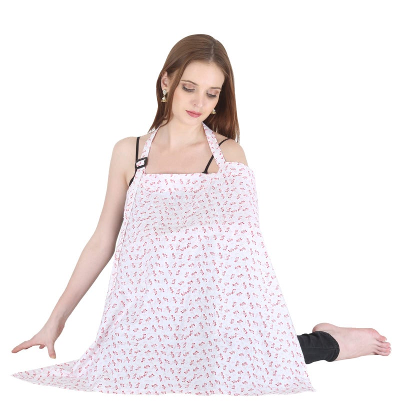 Switchon Feeding Apron Cover Maternity Cover & Scarf 100% Cotton Maternity Breastfeeding Multipurpose for Mothers (White-Red) - Image 3