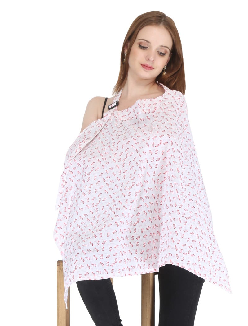 Switchon Feeding Apron Cover Maternity Cover & Scarf 100% Cotton Maternity Breastfeeding Multipurpose for Mothers (White-Red) - Image 5