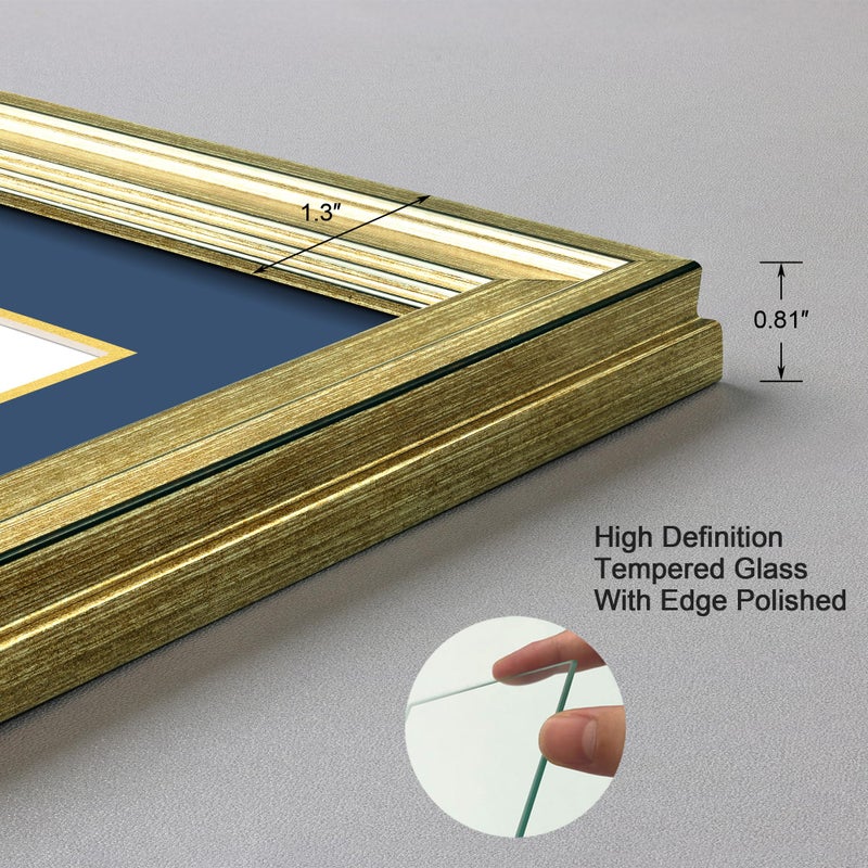 DEKWINN,Diploma Frame 8.5x11 with Mat or 11x14 without Mat,1 Pack Rustic Brown Certificate Document Frame with Real Glass (Blue/Gold Double Mat,an extra Black Mat included) - Image 4