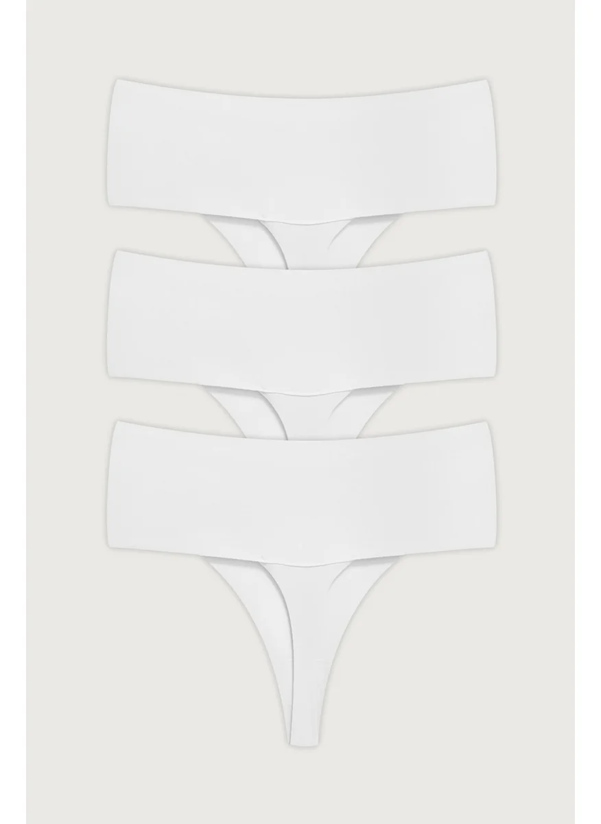 كوتن هيل Laser Cut Flexible Non-Marking High Waist Thong 3 Pack Panties - 4