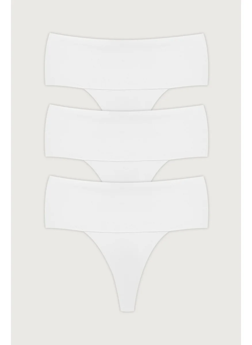 كوتن هيل Laser Cut Flexible Non-Marking High Waist Thong 3 Pack Panties - 4