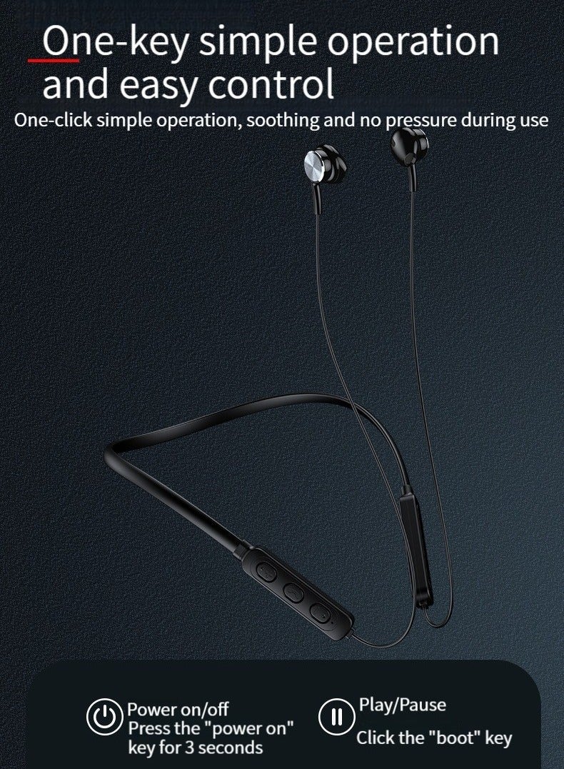 Wireless Bluetooth Headphones Neck Worn Binaural High Sound Quality Headphones (Black)