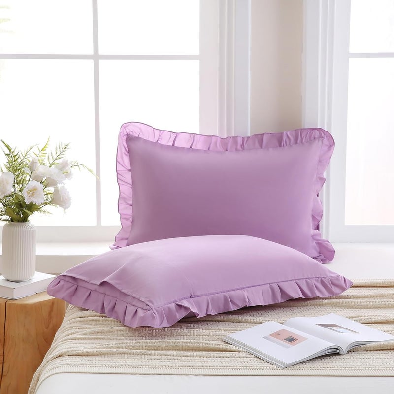 Merryword Lavender Purple Pillowcases King Size Ruffled Pillow Shams Set of 2 Cute Pillowcases Light Purple Shabby Chic Pillow Cover 2 Pack - Image 1