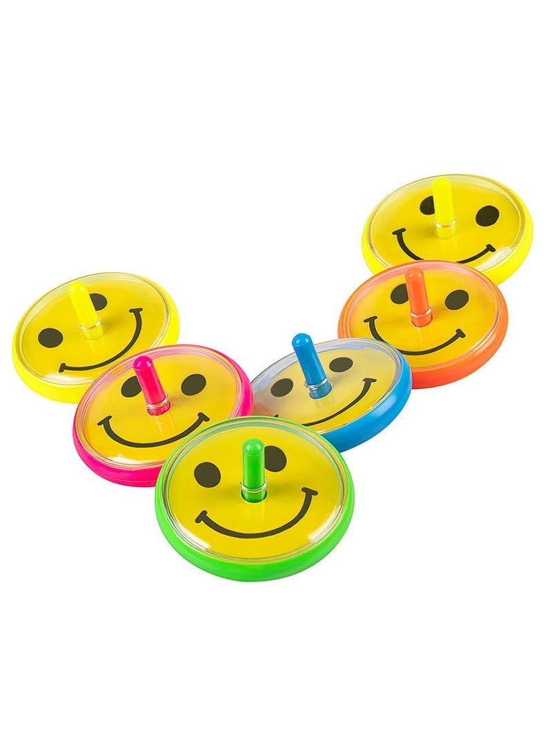 Smiley Spinning Tops Plastic Yellow Multicolor 4cm 6-Pack