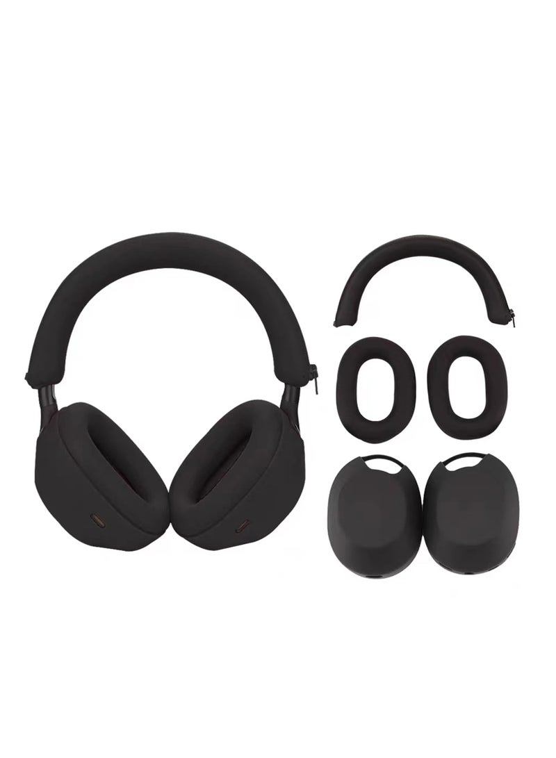 WH-1000XM5 Case Cover Soft Silicone Anti-Scratch Ear Pad Cover/Ear Cups Cover/Headband Cover For Sony Headphones (Black) - Image 1