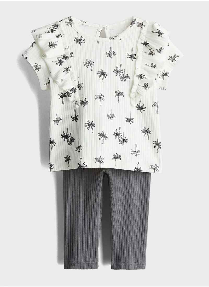اتش اند ام Frill Sleeve Printed Top & Leggings Set