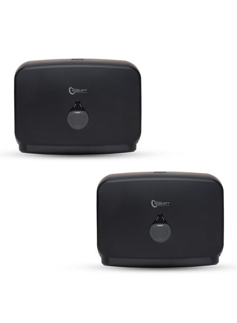 Robustt Wall-Mounted V/N/M Fold Paper Hand Towel Dispenser - Black (with Adhesive Hooks) | Large Capacity | Durable ABS Material | Water-Resistant | Push Button Lock (Pack of 2)
