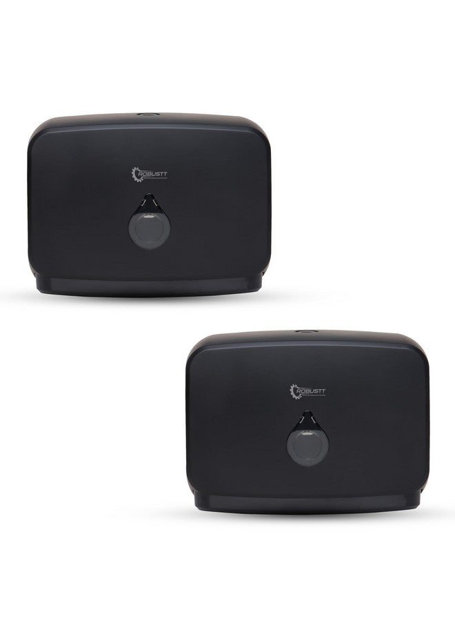 Robustt Wall-Mounted V/N/M Fold Paper Hand Towel Dispenser - Black (with Adhesive Hooks) | Large Capacity | Durable ABS Material | Water-Resistant | Push Button Lock (Pack of 2)