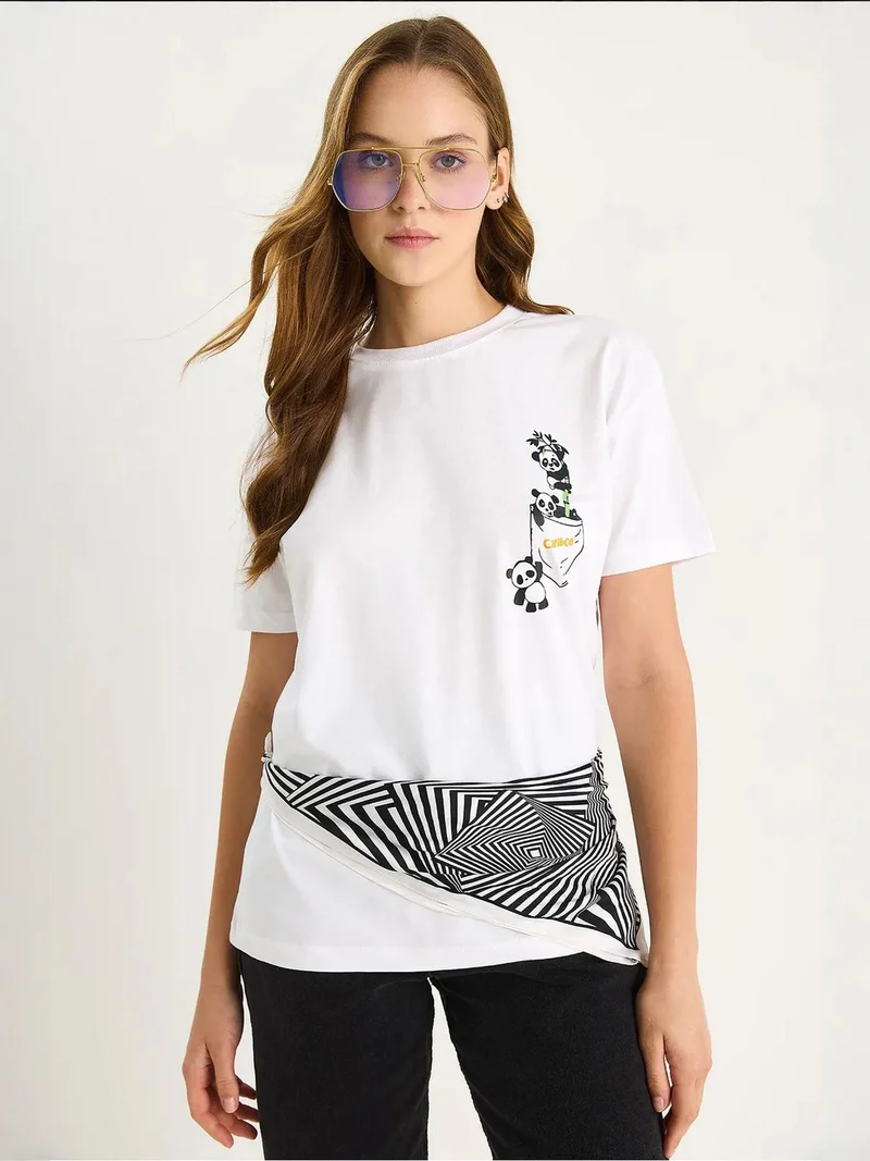 Bianco Lucci White LUCCI Printed Crew Neck T-Shirt with Back Print for Women | Best Price UAE