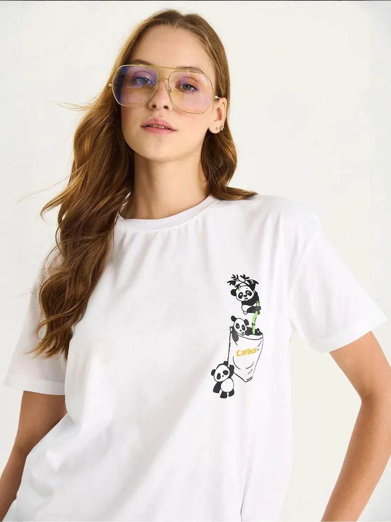 Bianco Lucci White LUCCI Printed Crew Neck T-Shirt with Back Print for Women | Best Price UAE