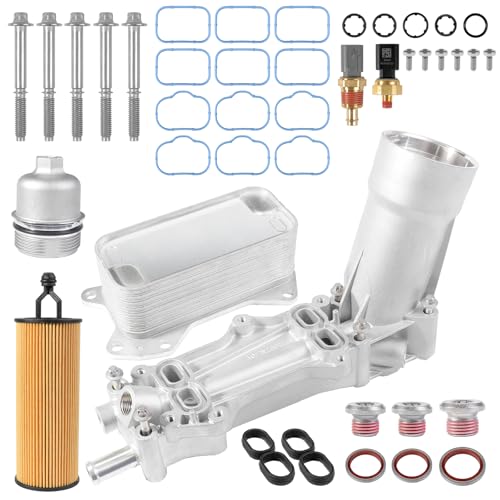 SOASEMBE 926-959 Upgraded Aluminum Engine Oil Cooler Filter Housing with Sensors and Gaskets Fit for 2011-2016 Chrysler 200 300 Dodge Ram Avenger Challenger Jeep Wrangler 3.6L V6 (68105583AF w/Aluminum Cap) - Image 1