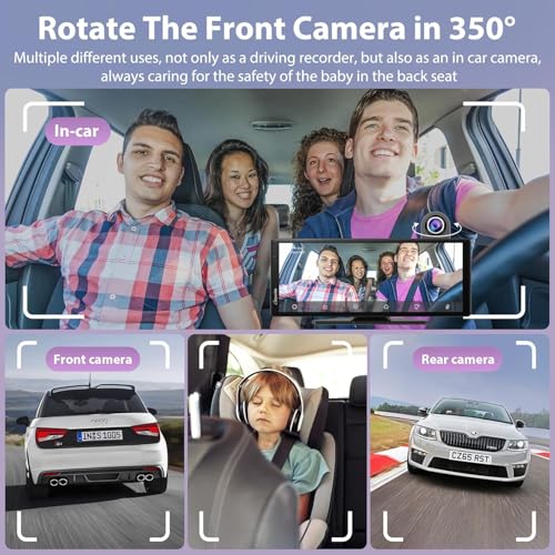 Carpuride 2025 Carpuride Wireless Carplay & Android Auto with Dash Cam - 10.26 Inch HD IPS Touch Car Play Screen for Car, 4K Front & 1080P Rear Camera, Loop Recording, Bluetooth Audio, Mirror Link, GPS, Siri - Image 5