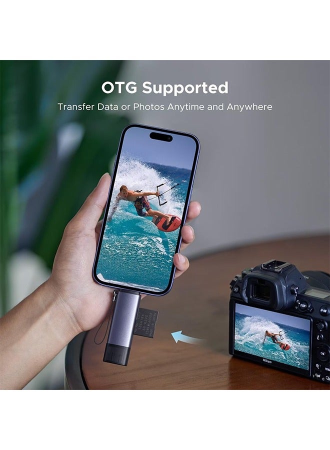 USB SD Card Reader، SD Memory Card Reader Adapter، Type-C 3.0+USB 3.0، for SD/Micro SD/UHS-I/SDXC/SDHC/TF، متوافق مع هاتف أندرويد، كمبيوتر محمول، هاتف ذكي - Image 4