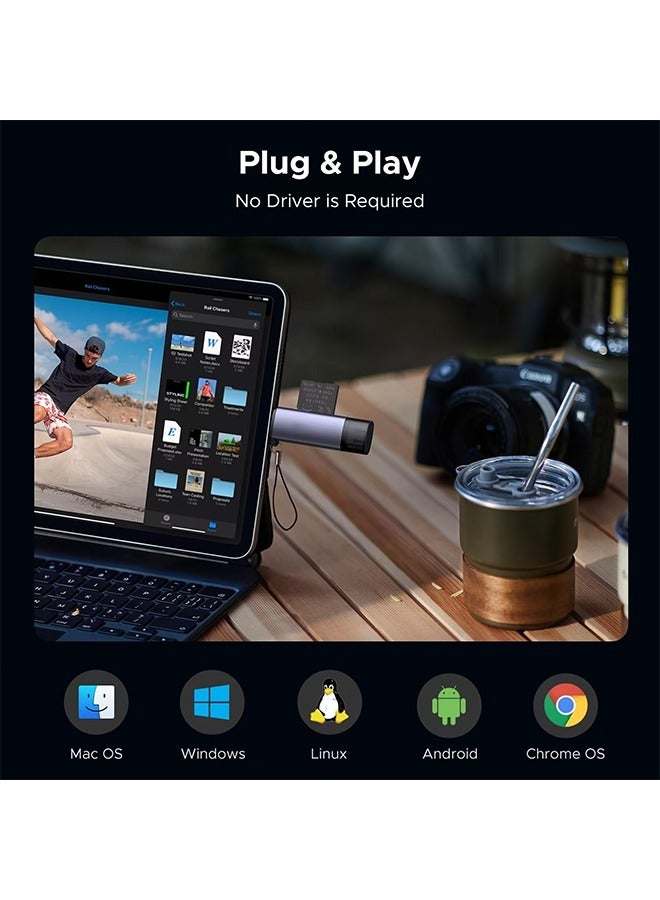 USB SD Card Reader، SD Memory Card Reader Adapter، Type-C 3.0+USB 3.0، for SD/Micro SD/UHS-I/SDXC/SDHC/TF، متوافق مع هاتف أندرويد، كمبيوتر محمول، هاتف ذكي - Image 5