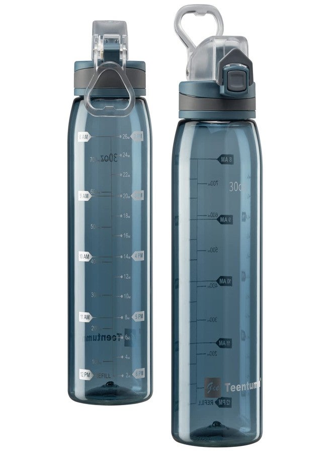 Teentumn Time Marker Water Bottle Gym, 30oz Large Durable Transparent Bottle for Workout Sport Travel Water Tracker Blue (Pack of 1) - Image 1