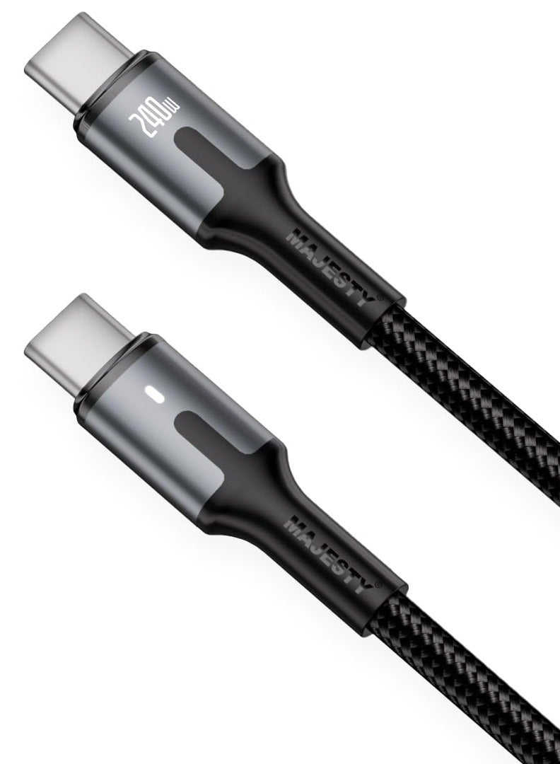 Majesty "USB-C to USB-C Cable Nylon Braided 240W (48V/5A) PD 3.1 - Fast Charging for iPhone 15, MacBook Pro/Air, Galaxy S24 Ultra, Huawei - 1.8M" Black - Image 1