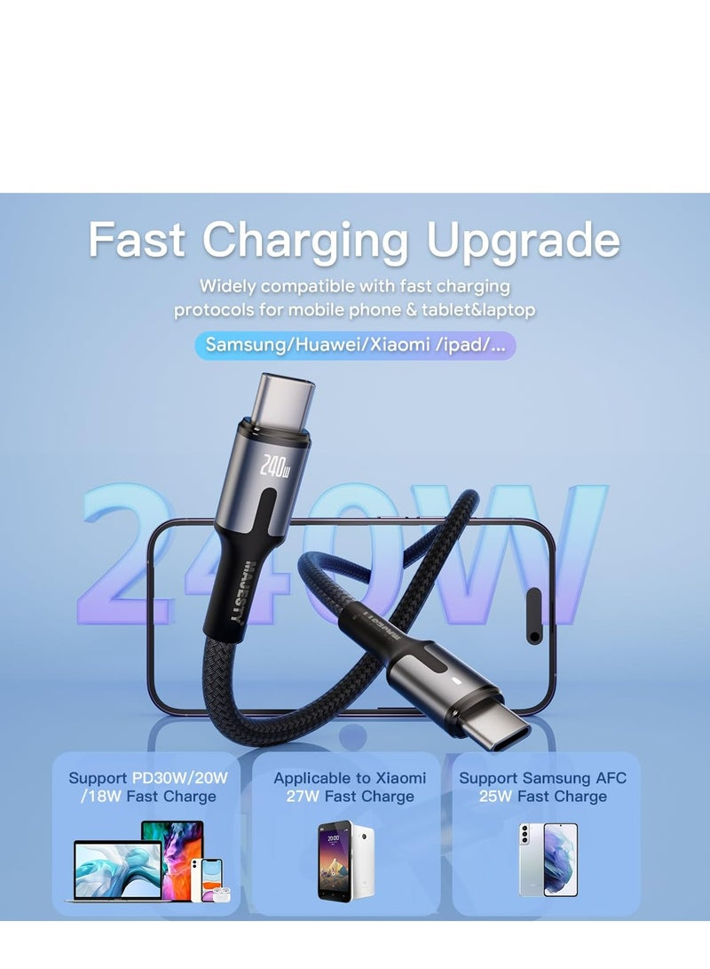 Majesty "USB-C to USB-C Cable Nylon Braided 240W (48V/5A) PD 3.1 - Fast Charging for iPhone 15, MacBook Pro/Air, Galaxy S24 Ultra, Huawei - 1.8M" Black - Image 2