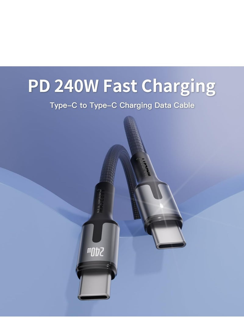 Majesty "USB-C to USB-C Cable Nylon Braided 240W (48V/5A) PD 3.1 - Fast Charging for iPhone 15, MacBook Pro/Air, Galaxy S24 Ultra, Huawei - 1.8M" Black - Image 3