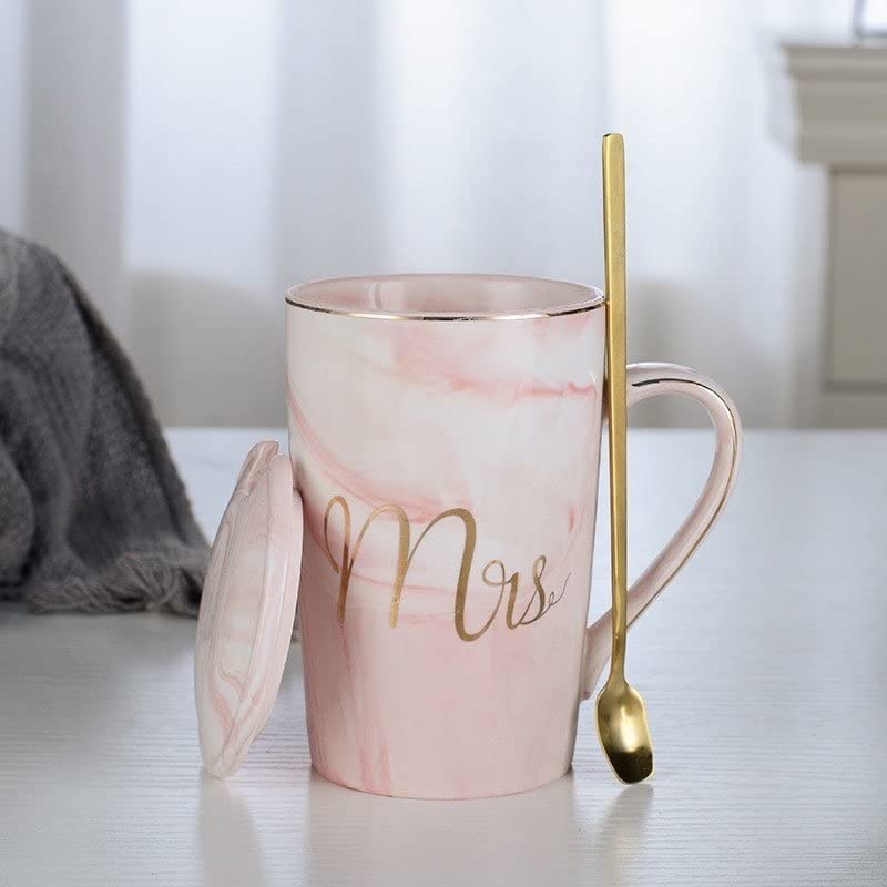 WEZOSHINET Coffee Mug with Lid and Spoon Ceramic Marble Finish Couples Gift for Anniversary Wedding Birthday Engagement Valentine Gifts for Couple MRS Mug with Lid - Image 5