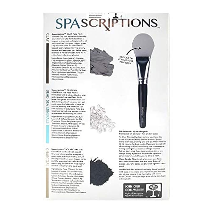 SpaScriptions Dead Sea, Charcoal, & Clay Gel Face Mask with Silicone Applicator - 3 Pack, 1.7 oz each Jar, 5.1 oz total - Image 2