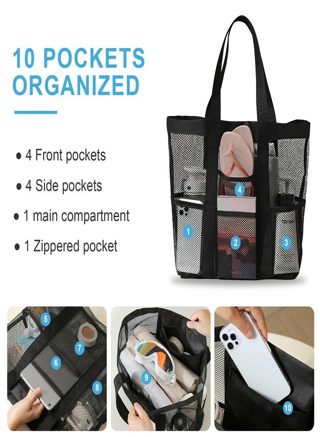 WITERY Beach Bags for Women - Foldable Travel Mesh Beach Tote Bag with Large Inner Pocket, Summer Sandproof Woven Vacation Shoulder Handbags for Work/Gym/Concert/Cruise/Pool/Lunch - Image 2