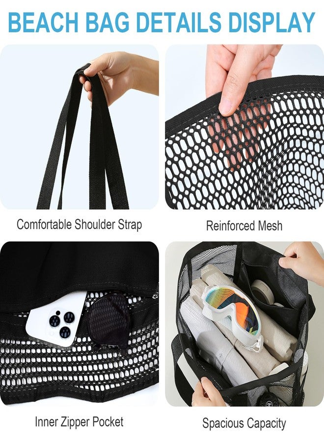 WITERY Beach Bags for Women - Foldable Travel Mesh Beach Tote Bag with Large Inner Pocket, Summer Sandproof Woven Vacation Shoulder Handbags for Work/Gym/Concert/Cruise/Pool/Lunch - Image 4
