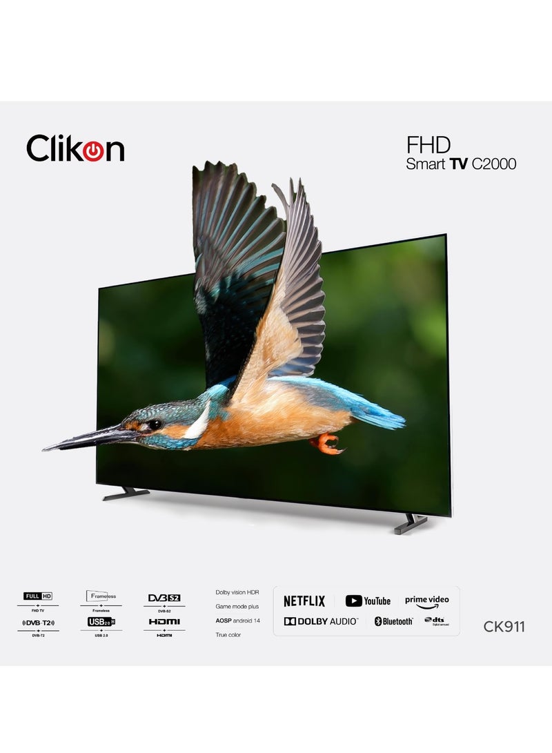 Clikon 42 Inch Full HD Smart Android LED TV | AOSP Android 14| 2 HDMI 2 USB |True Colour|Headphone Jack, Remote Controller, Slim LED, 1 GB RAM - Image 1