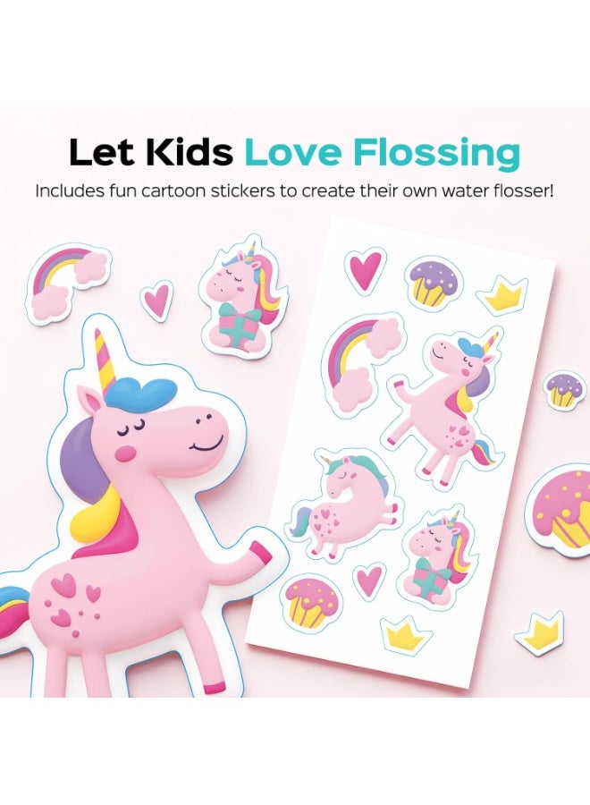 COSLUS Portable Water Flosser for Kids: 4 Gentle Modes for Ages 6+, Braces & Sensitive Teeth - with Fun DIY Stickers, 4 Storable Nozzles, Mini Compact for Home School & Travel Use, BPA-Free, Pink - Image 5