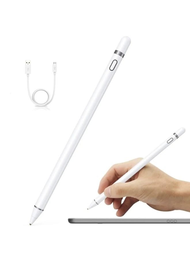 تقليدي قلم لمس نشط قابل لإعادة الشحن – طرف دقيق 1.2مم، متوافق مع Apple Pencil وiPad وiPhone وSamsung Galaxy Tab وHuawei وجميع الأجهزة اللوحية والهواتف بنظام أندرويد – كتابة سلسة بدون تأخير – لون أبيض - Image 1