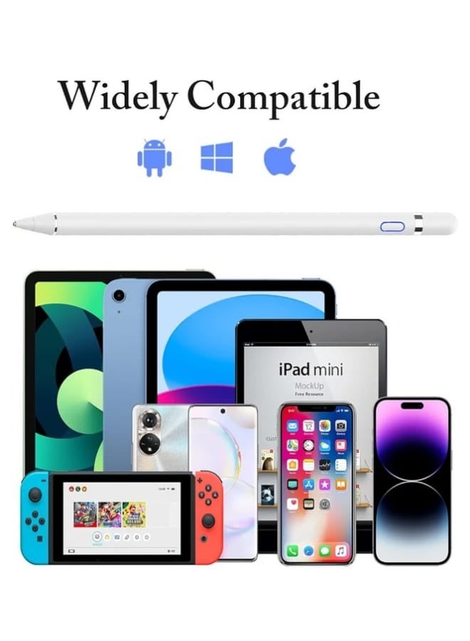 تقليدي قلم لمس نشط قابل لإعادة الشحن – طرف دقيق 1.2مم، متوافق مع Apple Pencil وiPad وiPhone وSamsung Galaxy Tab وHuawei وجميع الأجهزة اللوحية والهواتف بنظام أندرويد – كتابة سلسة بدون تأخير – لون أبيض - Image 3