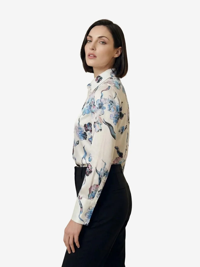 My Fashion Cerulean Blue MY FASHION Floral Button-Up Shirt with a Shirt Collar for Women | Best Price UAE