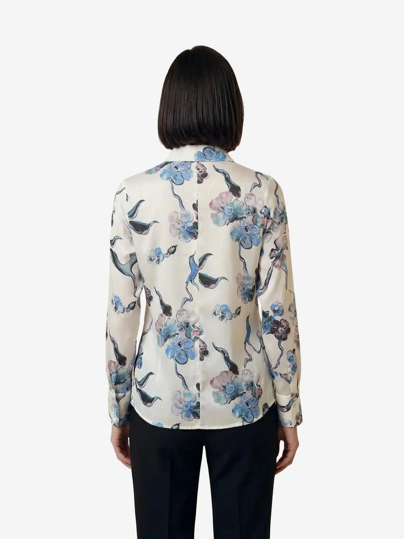 My Fashion Cerulean Blue MY FASHION Floral Button-Up Shirt with a Shirt Collar for Women | Best Price UAE