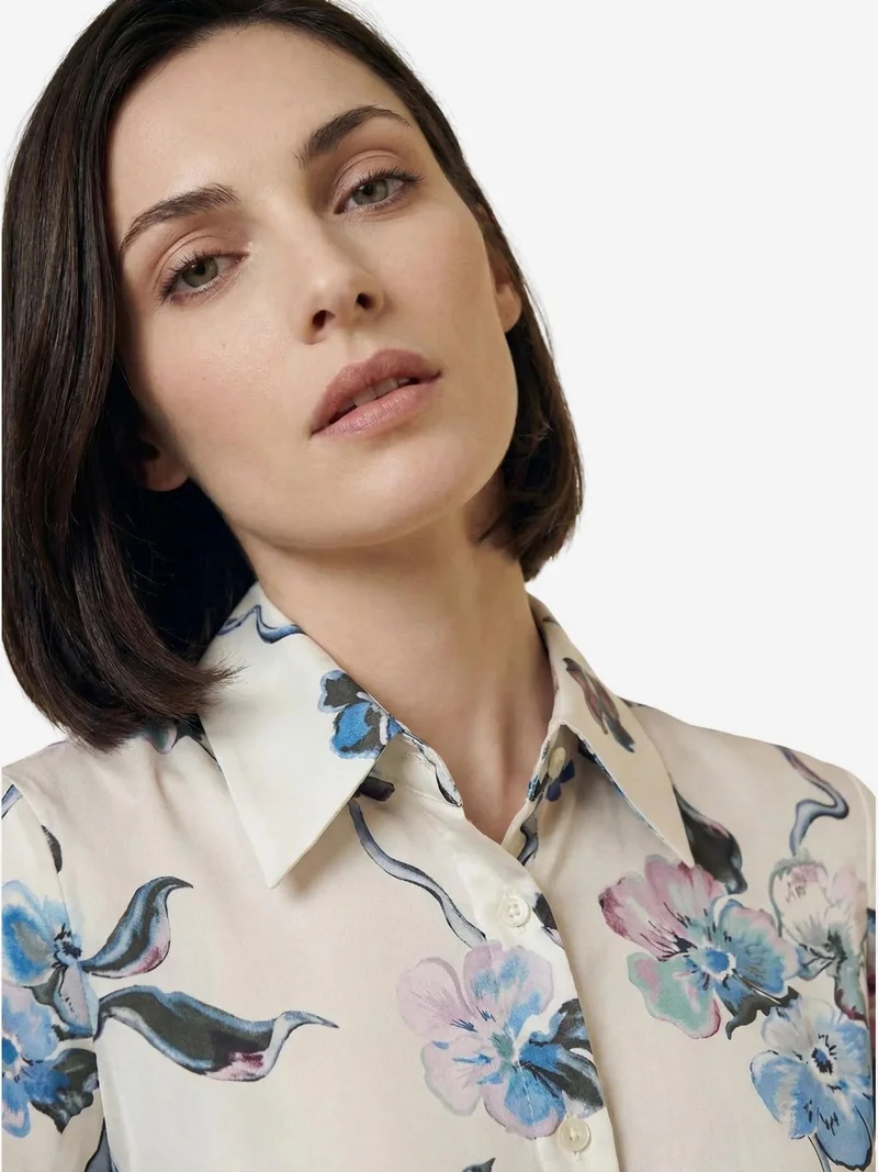 My Fashion Cerulean Blue MY FASHION Floral Button-Up Shirt with a Shirt Collar for Women | Best Price UAE