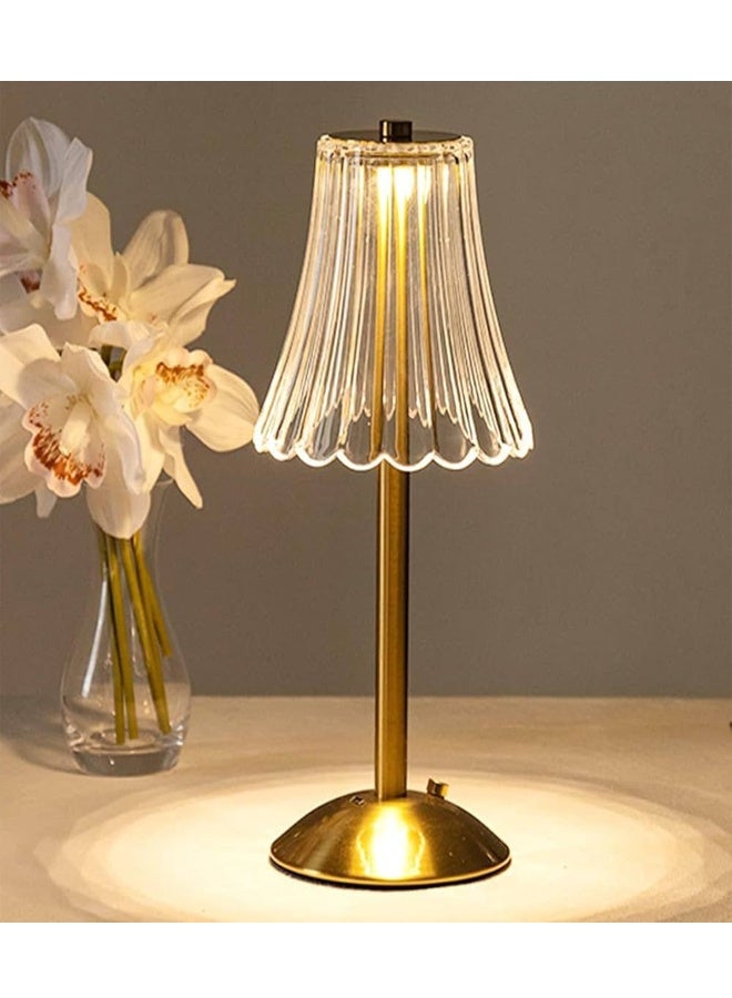 مصباح طاولة أنيق بغطاء زجاجي وقاعدة معدنية - مصباح LED دافئ مزخرف بجانب السرير - Image 1