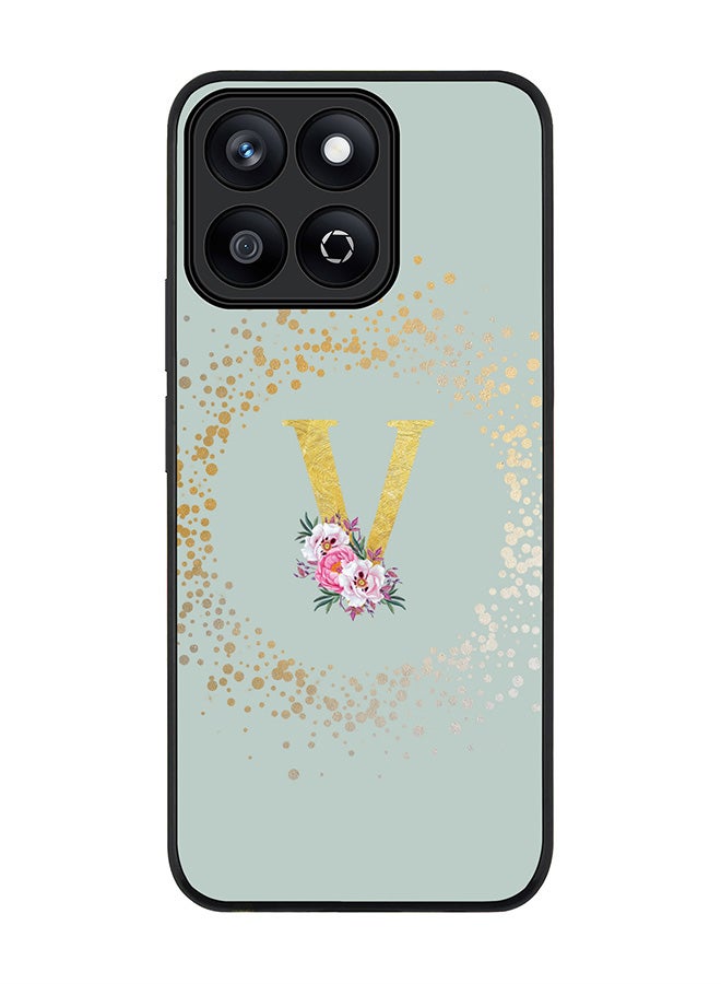 Stylizedd For Honor X7c 4G Case,Slim fit Camera Protection, Shockproof Thin Phone cover  - Custom Monogram Floral - V  (Light Grey ) - Image 1