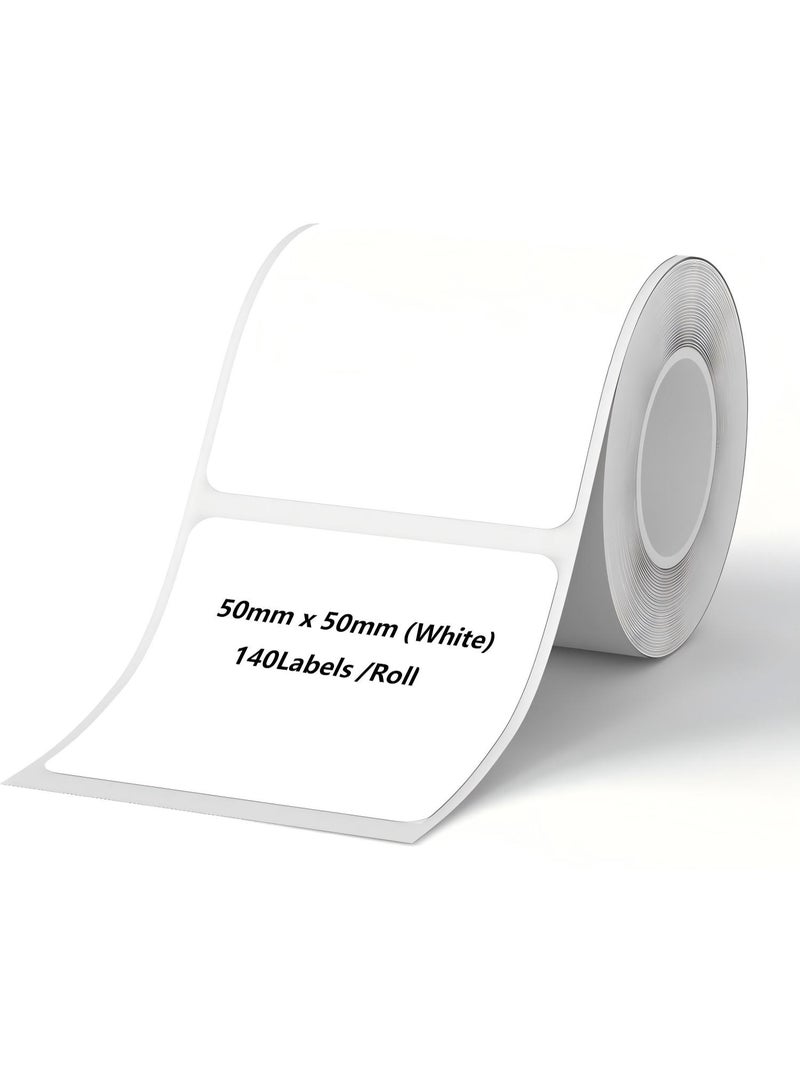 Thermal Label Paper for Thermal Label Printers, Waterproof & Oil-Proof Labeling Tape for Home, Office & Small Business Barcode Printing, 140 Labels/Roll (50×50mm White) - Image 1