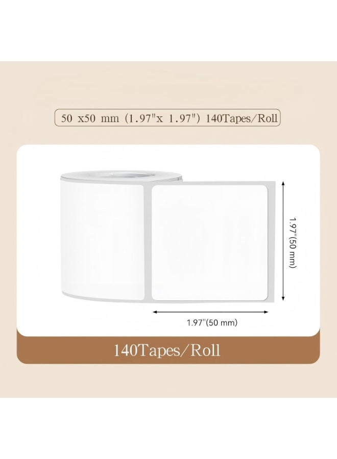 Thermal Label Paper for Thermal Label Printers, Waterproof & Oil-Proof Labeling Tape for Home, Office & Small Business Barcode Printing, 140 Labels/Roll (50×50mm White) - Image 2